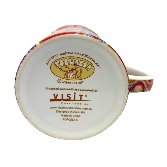 Tobwabba Art Coffee Mug Cub Authentic Australian Aboriginal Visit Emu Red Pink - Picture 7 of 7